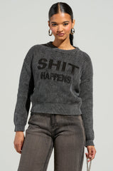 SHIT HAPPENS MINERAL WASH LONG SLEEVE SWEATER