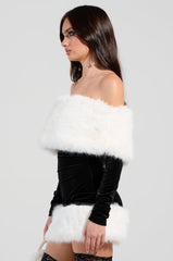 OH BABY VELVET MINI DRESS WITH FUR TRIM