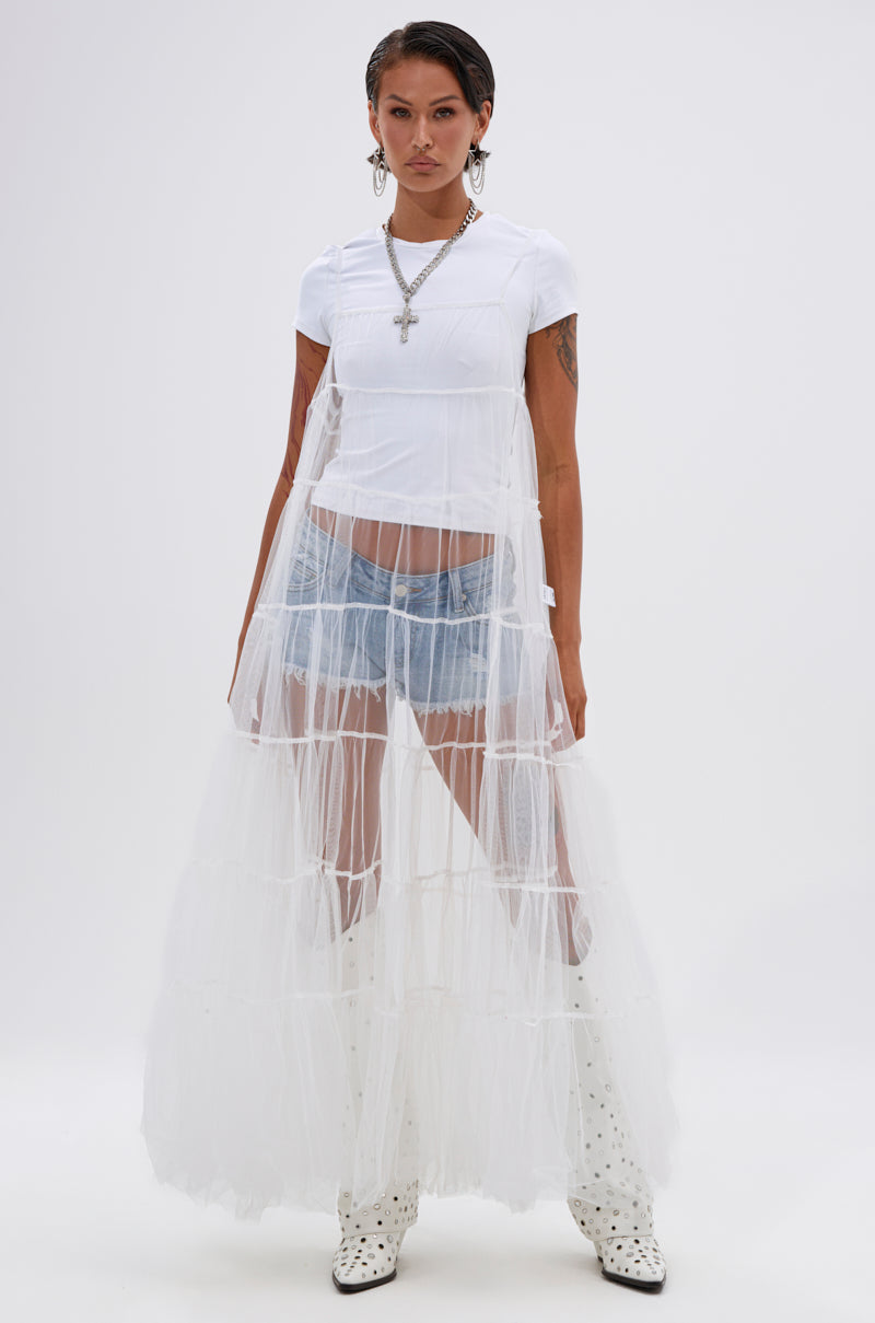 PERFECT FOR LAYERING TULLE MAXI DRESS IN WHITE