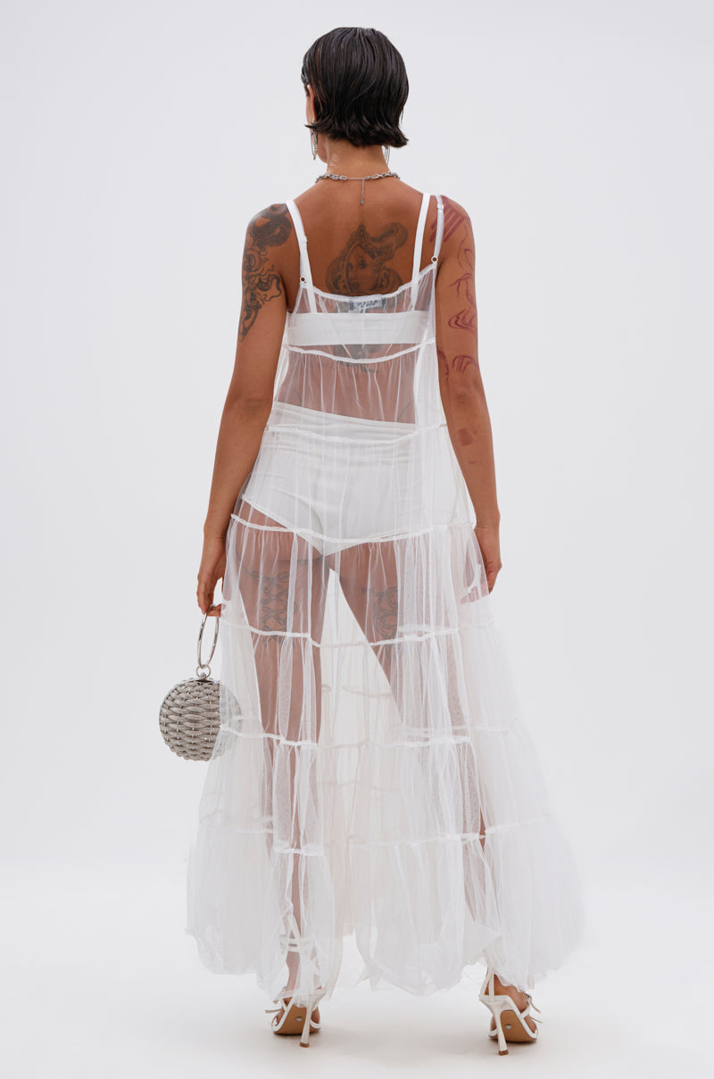 PERFECT FOR LAYERING TULLE MAXI DRESS IN WHITE