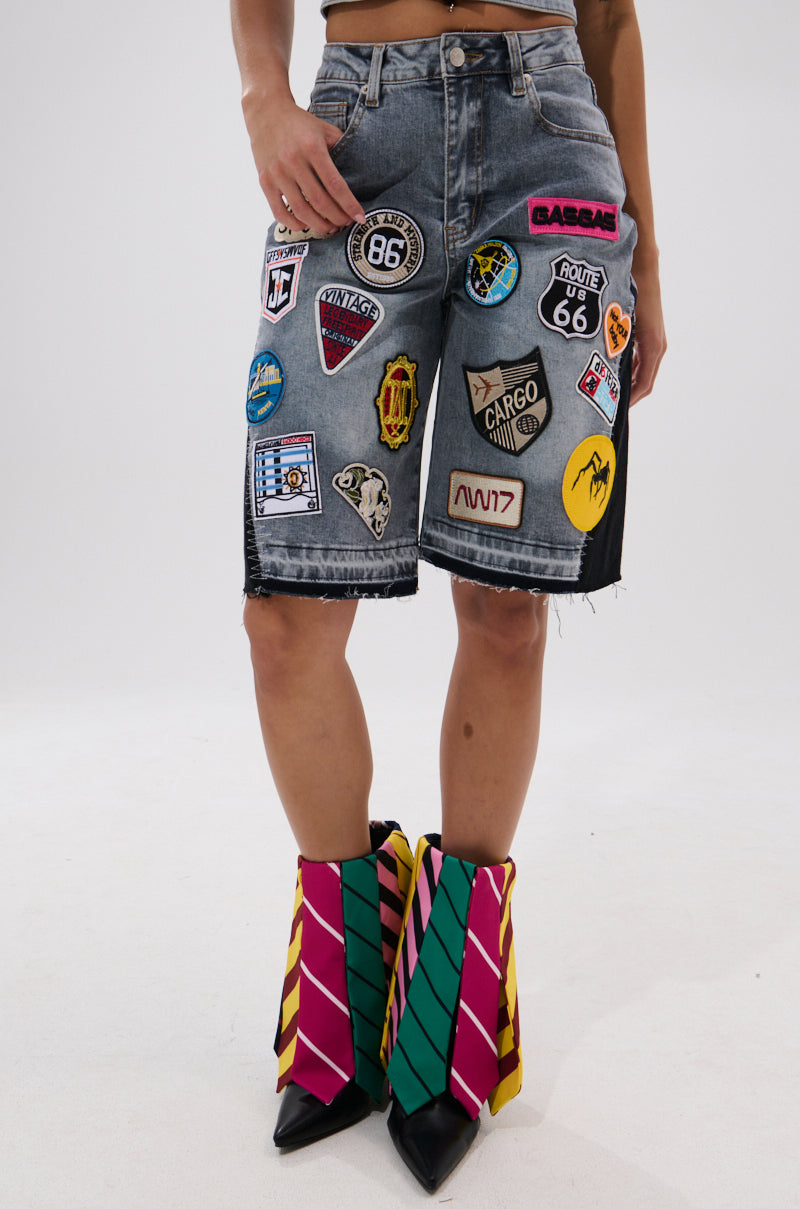 VINTAGE DENIM BERMUDA SHORT WITH PATCHES