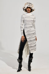 ISA HIGH LOW SEXY SLIT STRIPED SWEATER IN WHITE