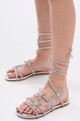 AKIRA ALBUS SILVER COIL RHINESTONE FLAT SANDAL