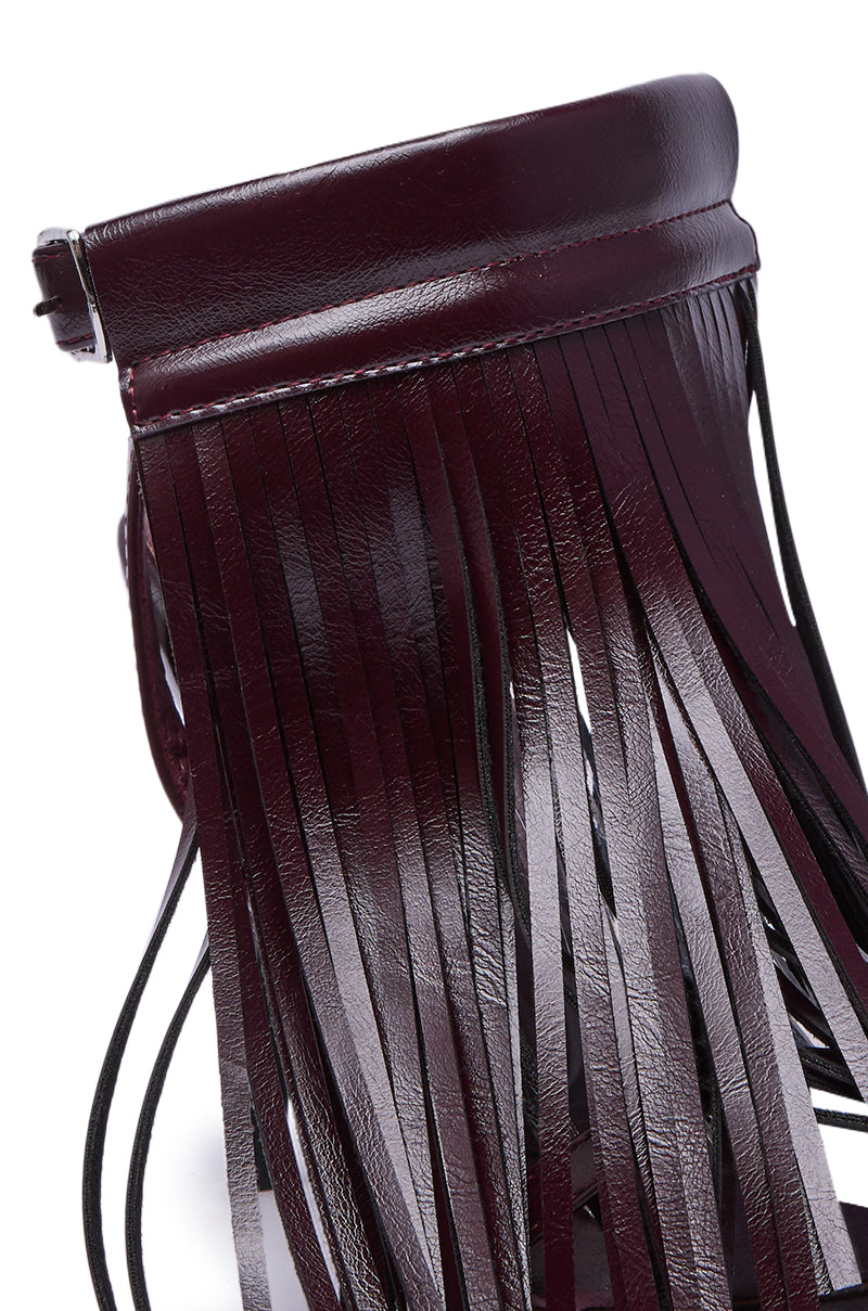 AZALEA WANG ANTIQUE BURGUNDY FRINGE UPPER STILETTO SANDAL