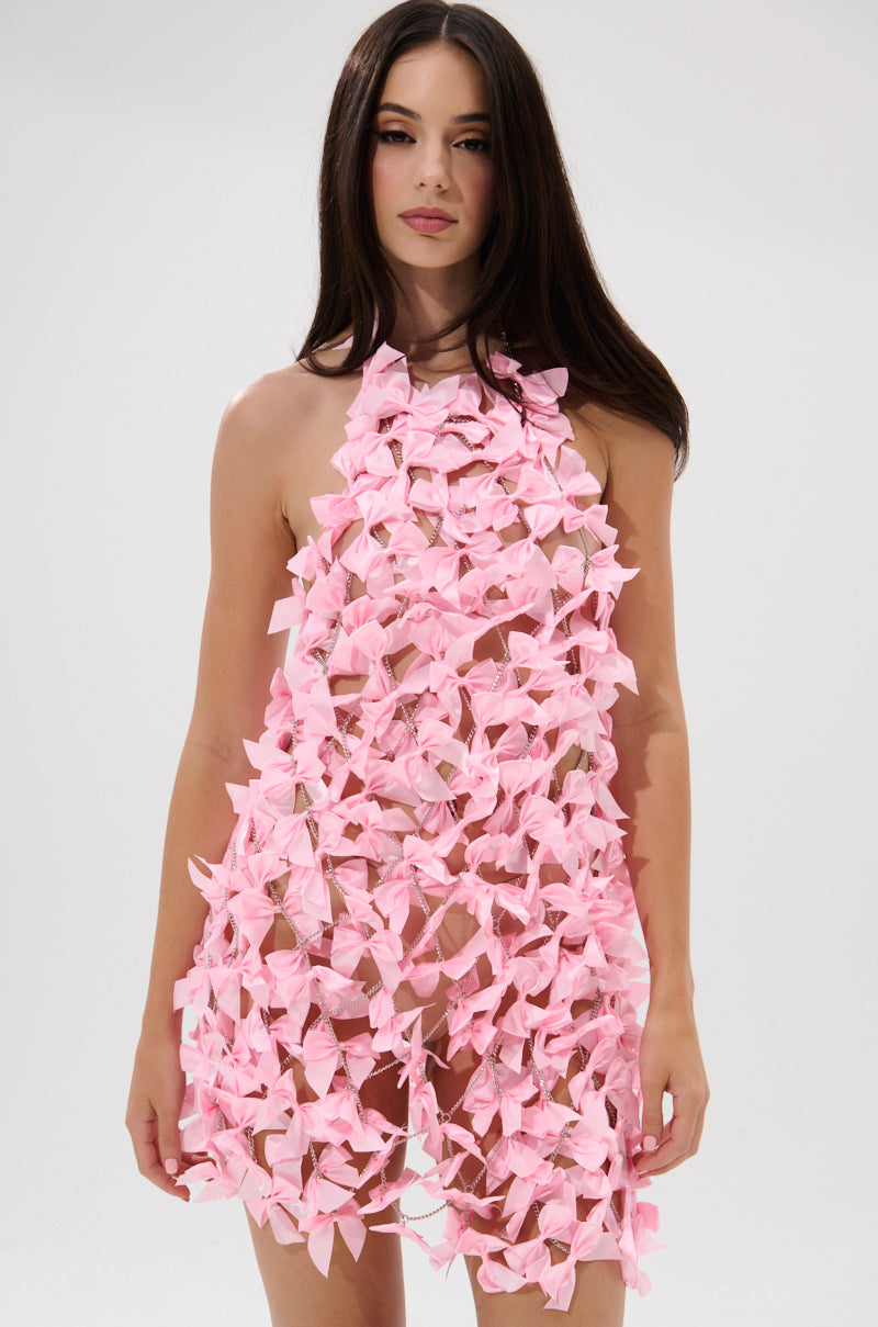 SLAP IT WITH A BOW CHAIN MINI DRESS