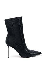 AZALEA WANG CALEAN BLACK METAL STILETTO HEEL BOOTIE