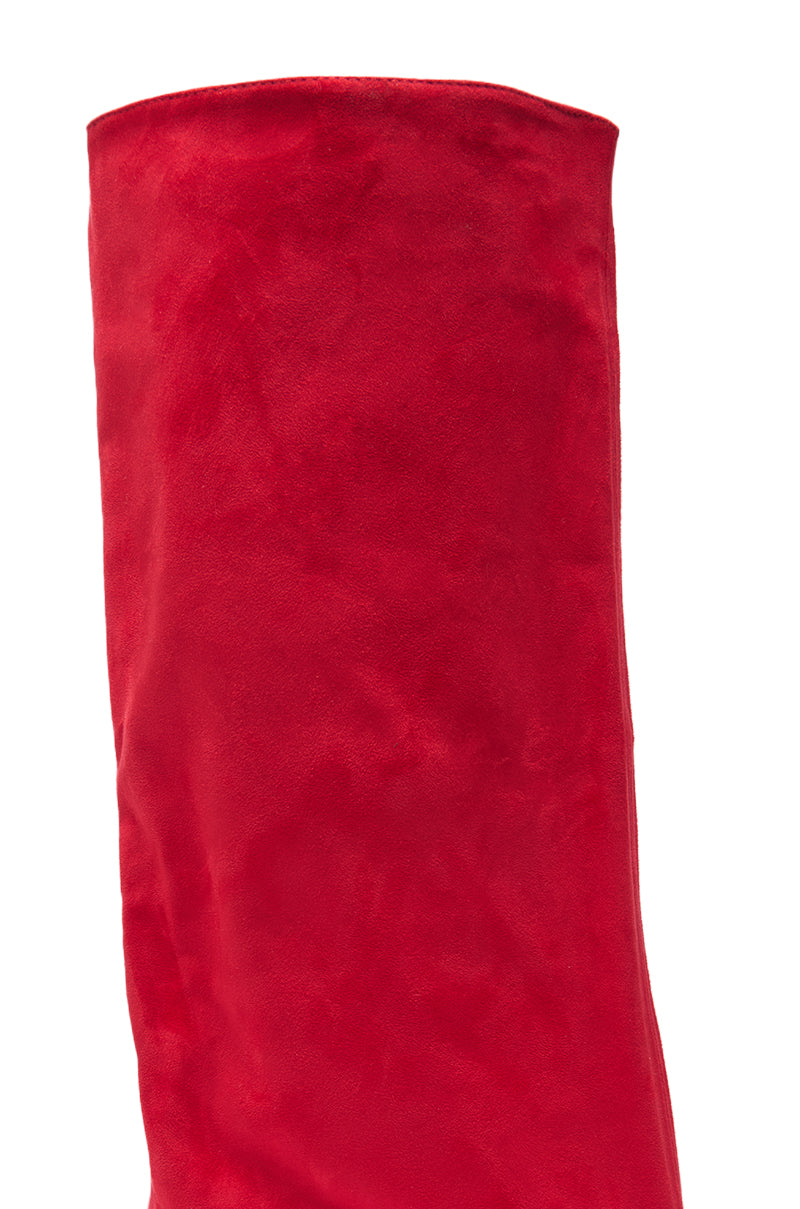 AZALEA WANG COUTURE LURE RED FAUX SUEDE BOOT