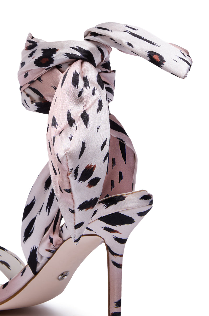 AZALEA WANG DEEPA CHEETAH SATIN WRAP UP SANDAL