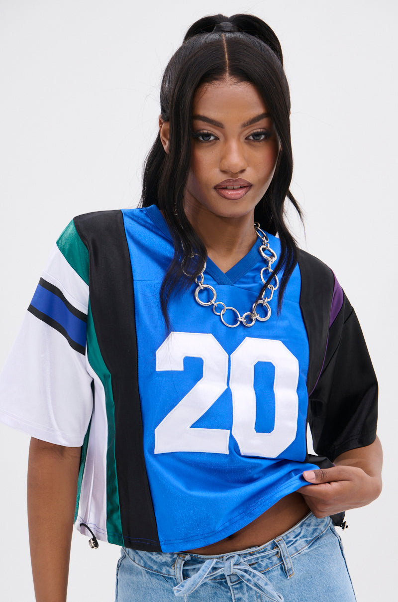 WHAT YOU WORKIN' WITH PATCHWORK JERSEY TOP