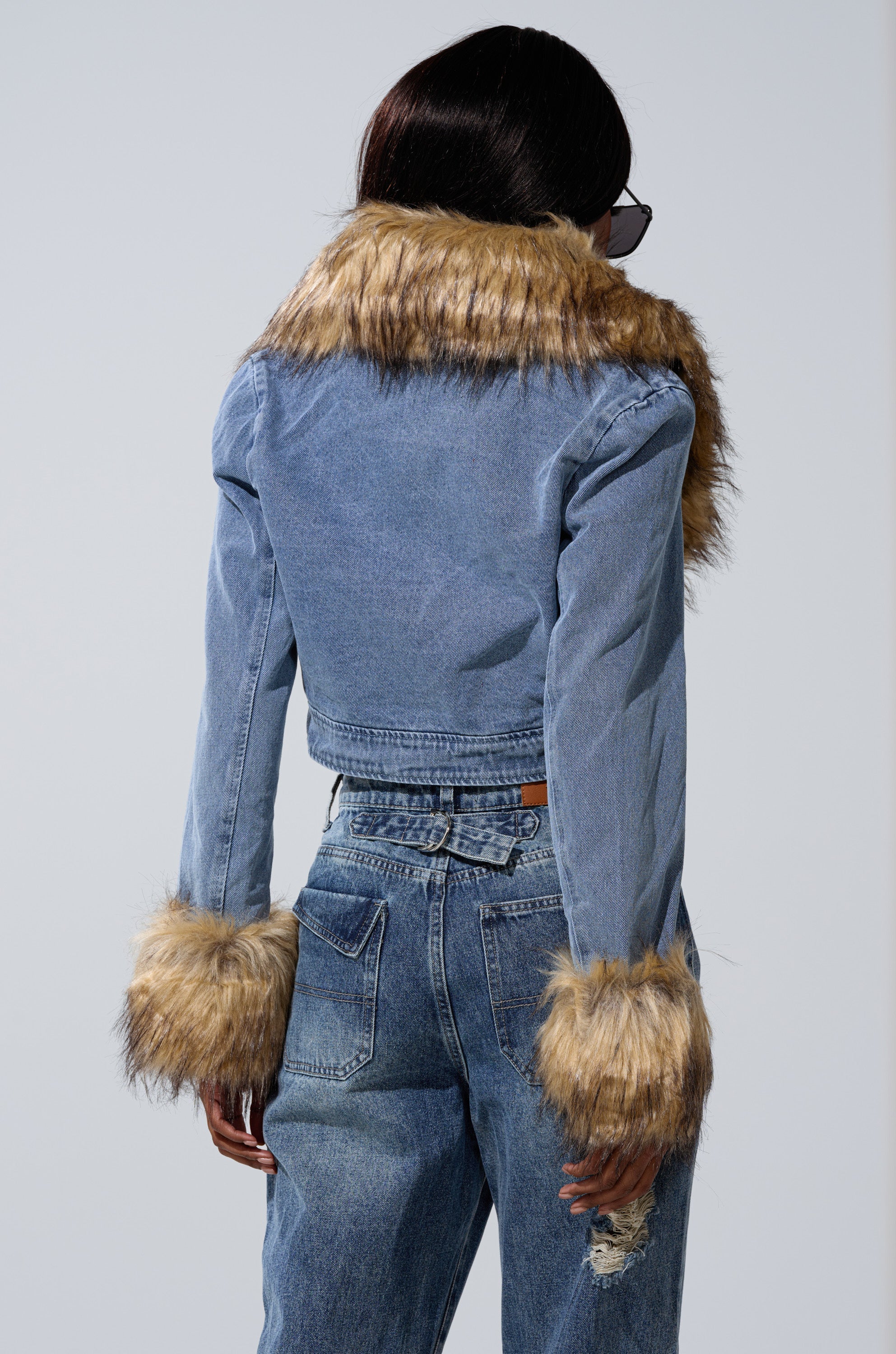 NEW GISELE CROPPED FUR TRIM JACKET