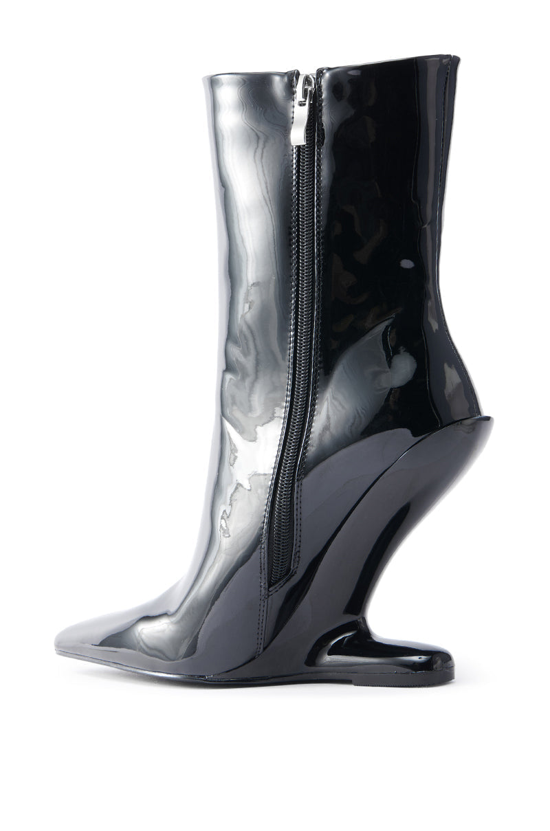 AZALEA WANG GLACIELLE PATENT BLACK WEDGE BOOTIE