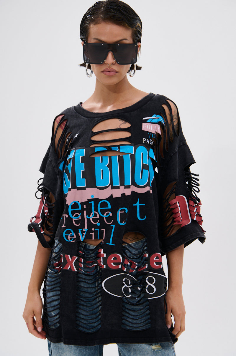 BYE GIRL OVERSIZED DISTRESSED TEE