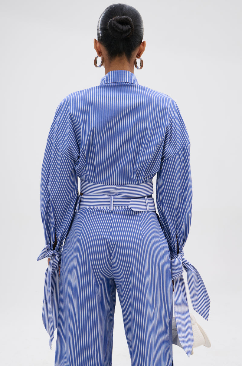 UNDER THE SUN STRIPE TIE FRONT BLOUSE