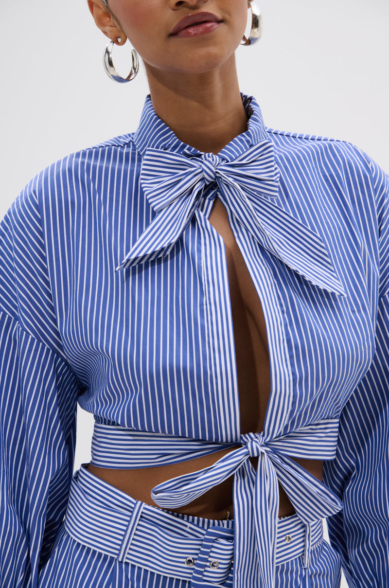 UNDER THE SUN STRIPE TIE FRONT BLOUSE