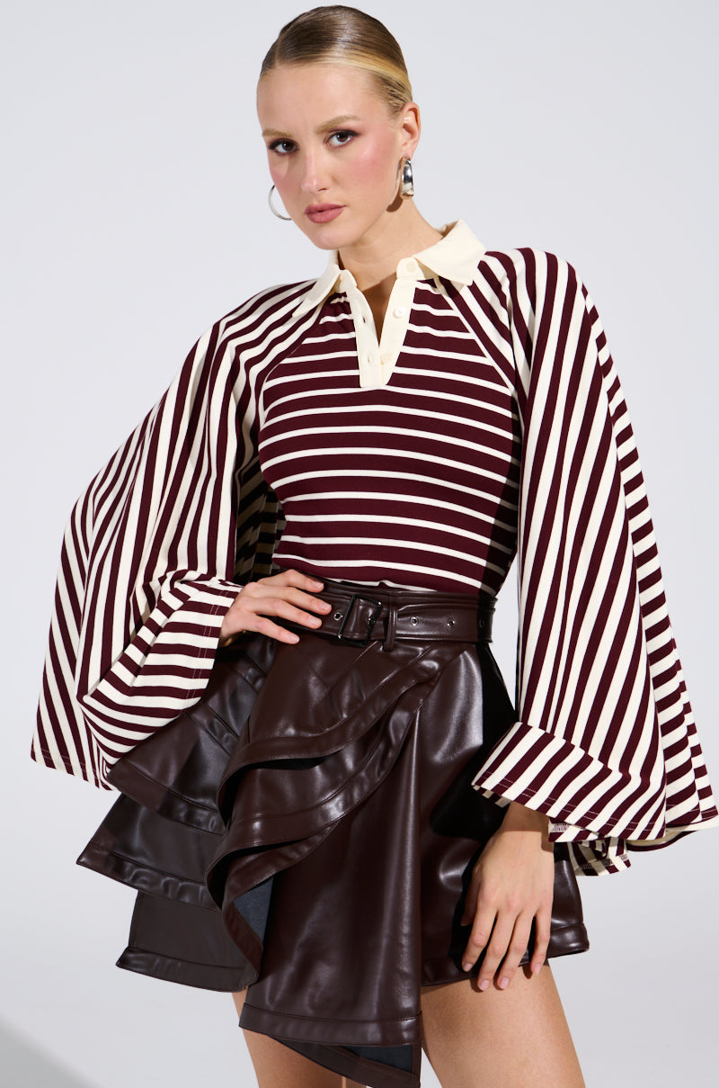 ALMA STRIPE COLLARED BODYSUIT
