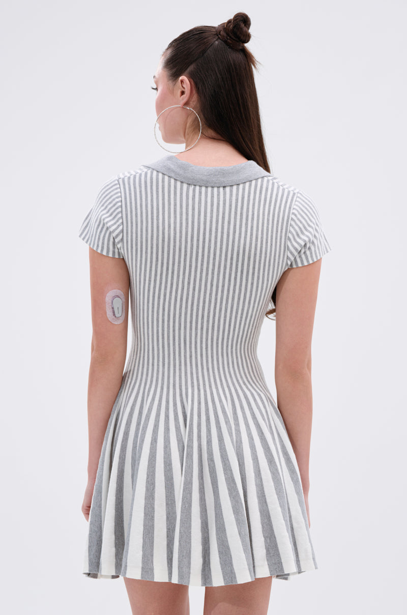 ALINA PLEATED KNIT FIT AND FLARE MINI DRESS