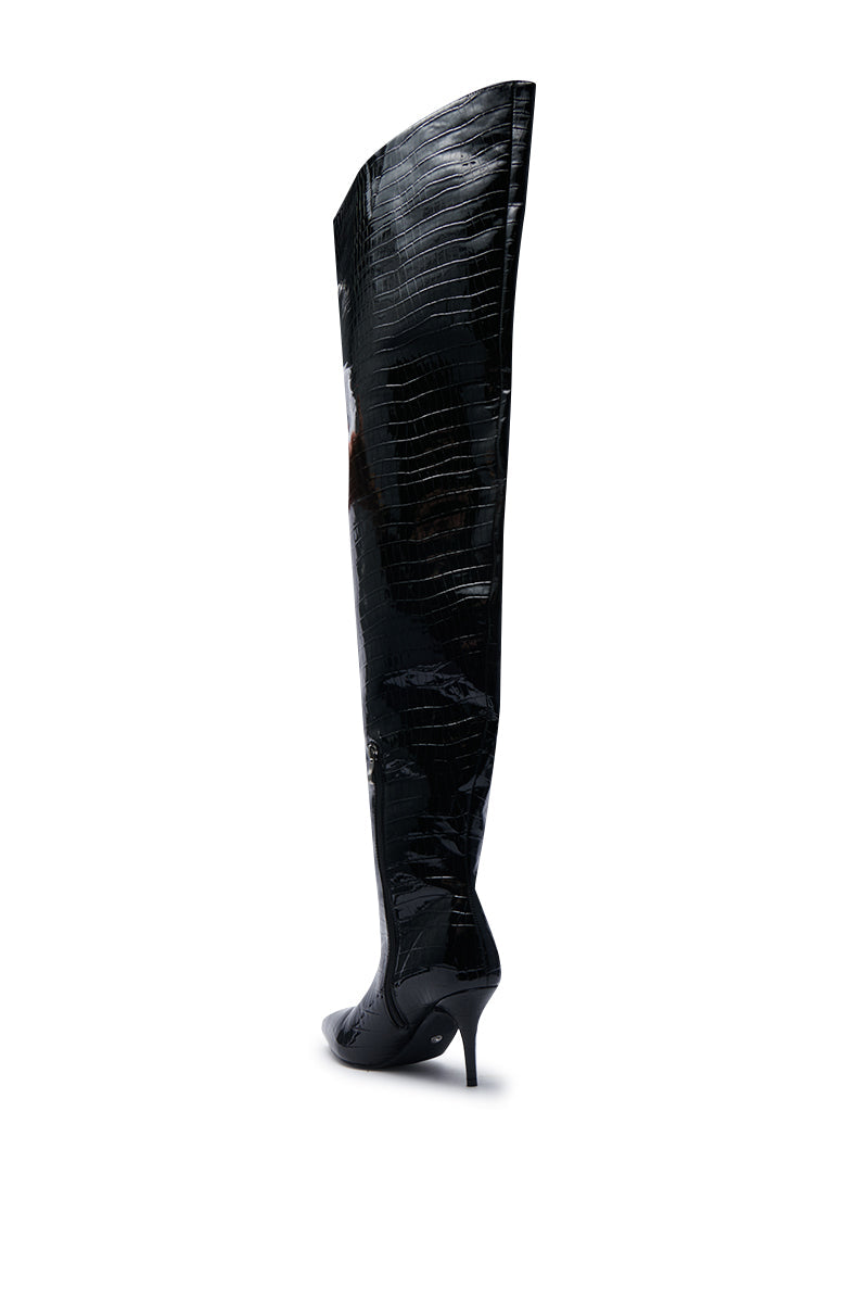 AZALEA WANG HALINA BLACK CROC STILETTO BOOT