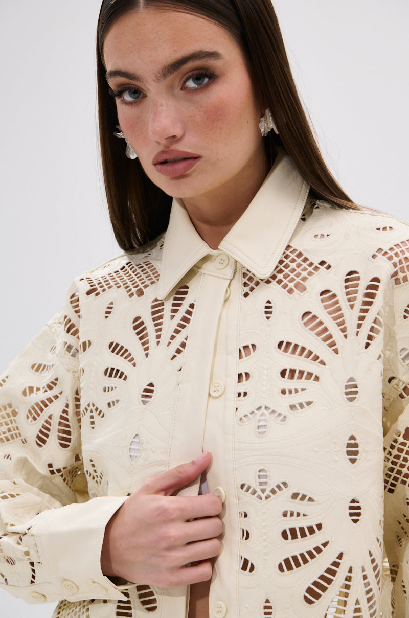 YOU FEELIN ME NOW CUTOUT PU BUTTON UP SHIRT