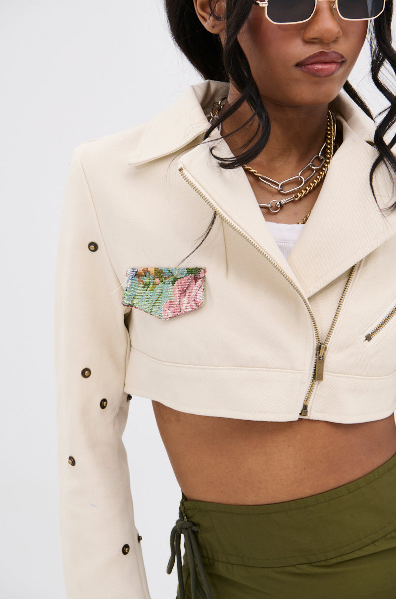 SNAP OUT OF IT ULTRA CROP MOTO IN JACQUARD