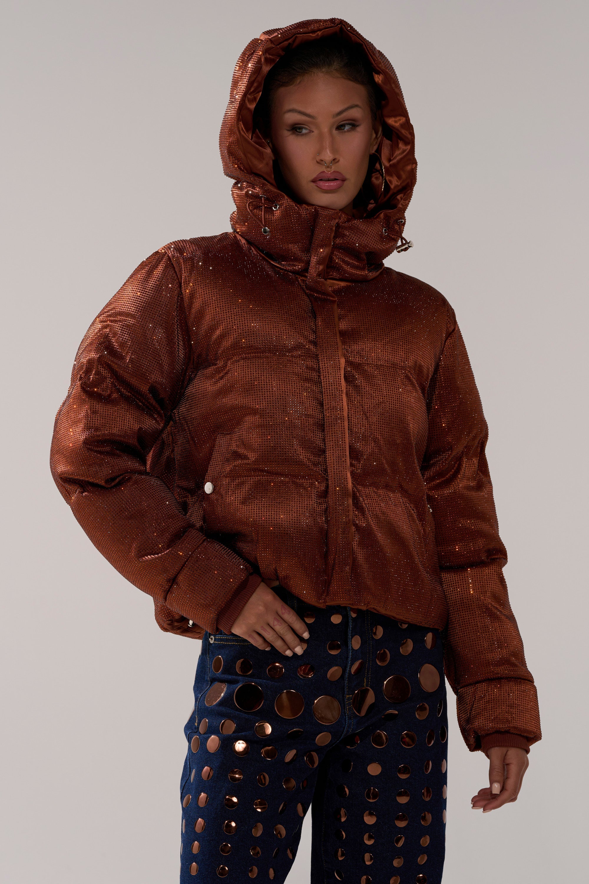 FAYE RHINESTONE PUFFER IN COPPER