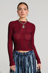 LOOKING SNATCHED STRIPED KNIT TOP IN RED