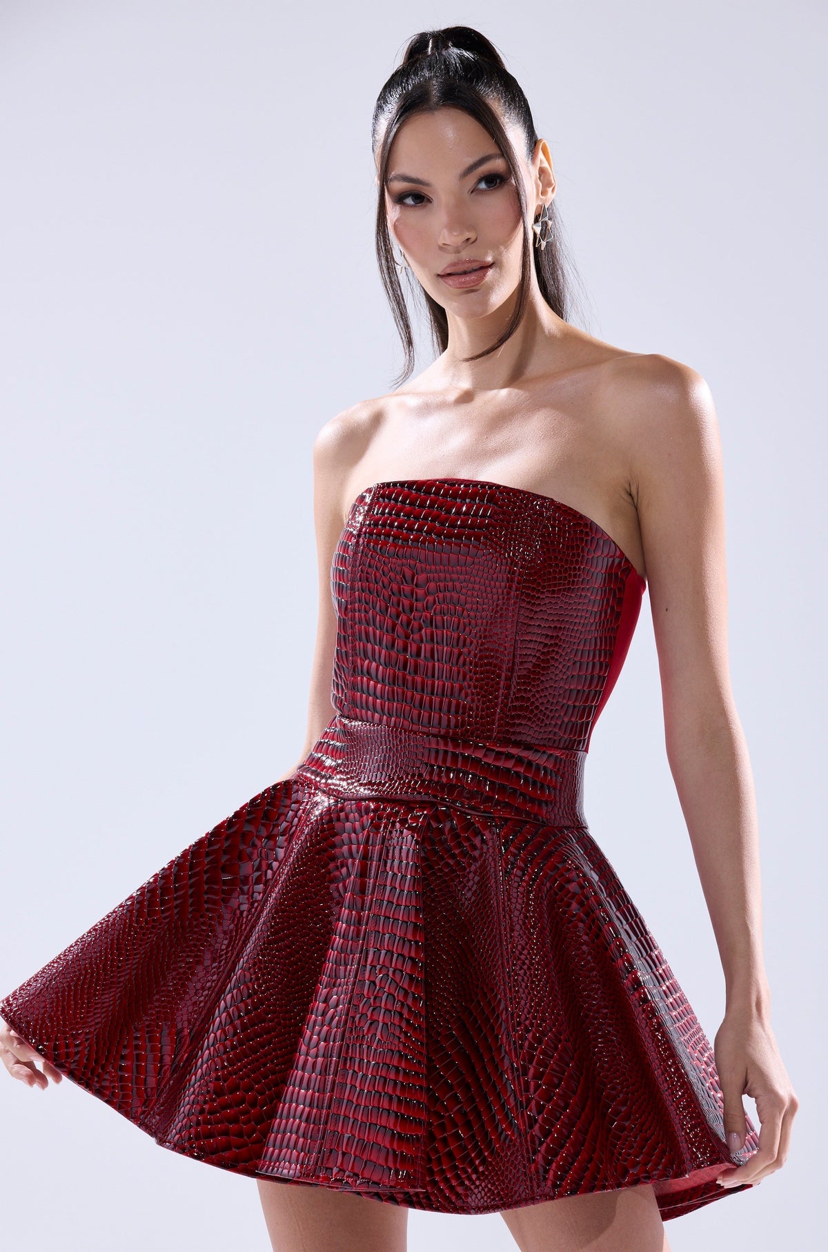 VAL PU MINI DRESS IN CROC PRINT