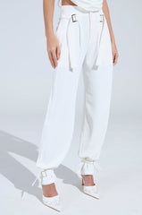 ZOE BUCKLE WAIST WIDE LEG PANTS