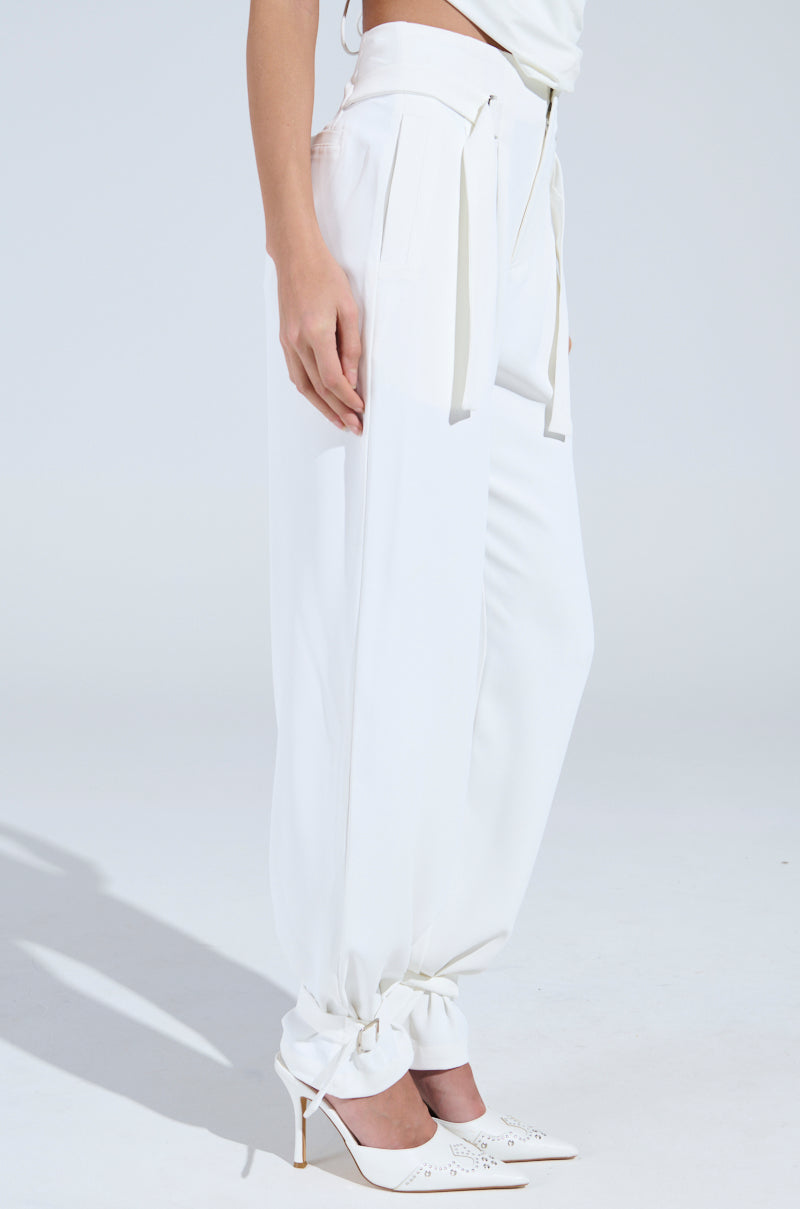 ZOE BUCKLE WAIST WIDE LEG PANTS