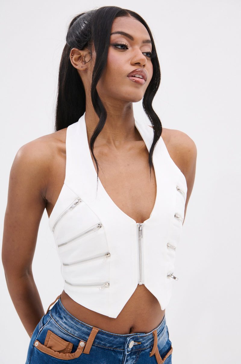 TOUCH ON ME ZIP HALTER TOP