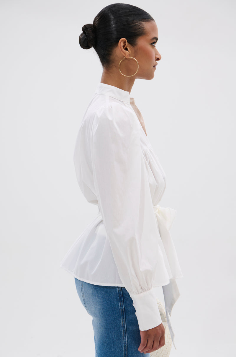 LADY VIBES BUTTON DOWN BLOUSE WITH BELT