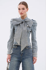 WAIT FOR U DENIM BOW BLOUSE TOP
