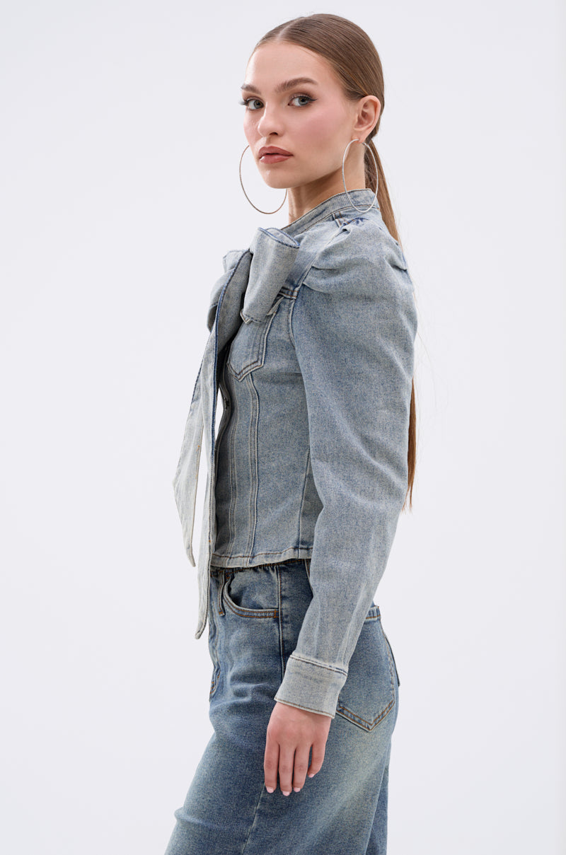 WAIT FOR U DENIM BOW BLOUSE TOP