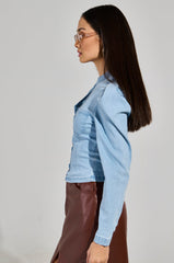 SEIZE THE DAY LONG SLEEVE FLOUNCE DENIM TOP