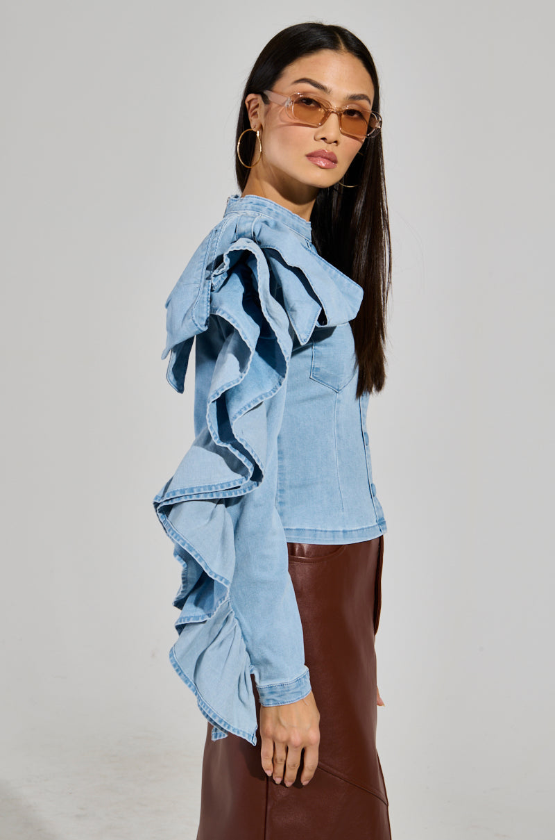 SEIZE THE DAY LONG SLEEVE FLOUNCE DENIM TOP