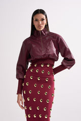 VENETTA FAUX LEATHER QUARTER ZIP SWEATSHIRT