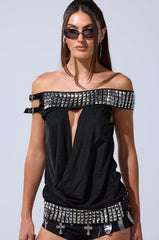 VENUS STUDDED OFF-THE-SHOULDER TOP