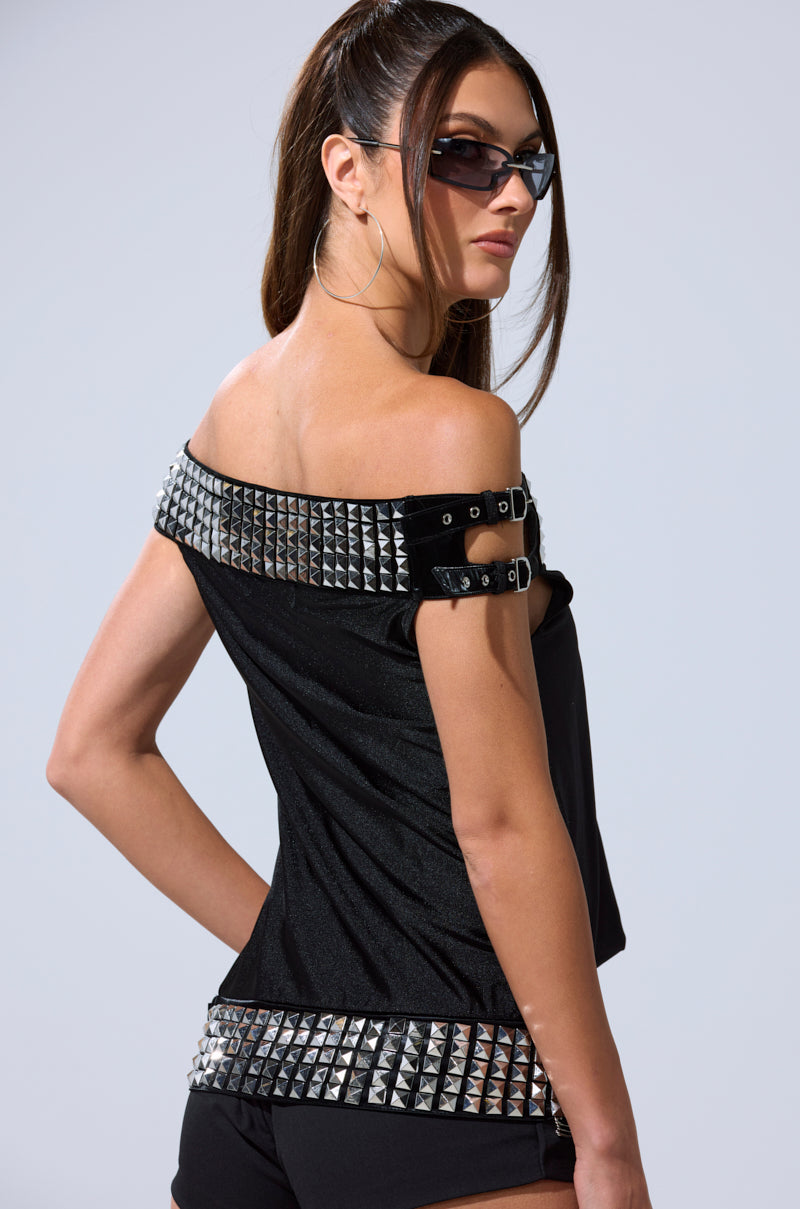 VENUS STUDDED OFF-THE-SHOULDER TOP