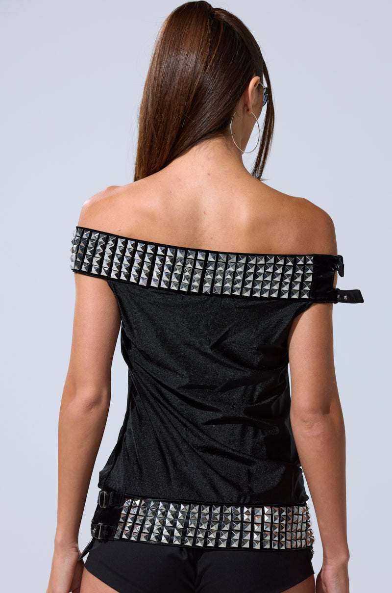 VENUS STUDDED OFF-THE-SHOULDER TOP