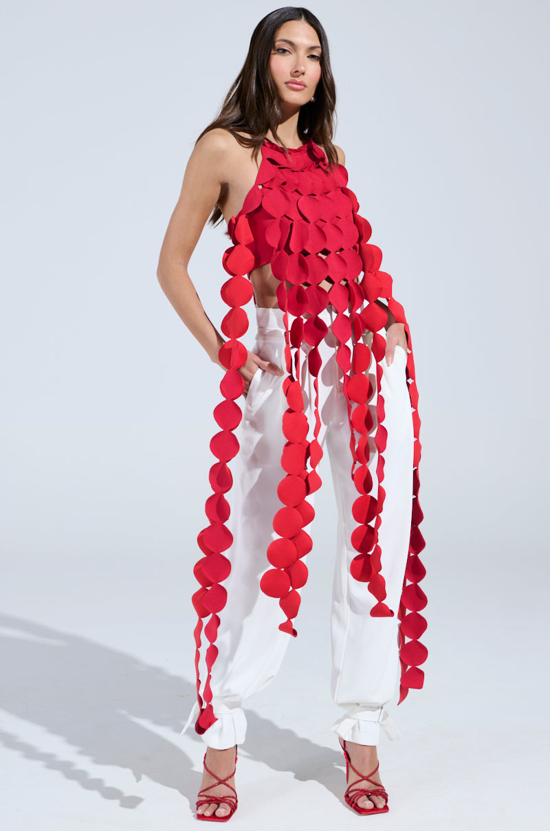 LIGHTS FLASHING HALTER TIE NECK TOP IN RED