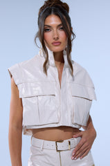 SHOW STOPPER FAUX LEATHER ZIP UP TOP