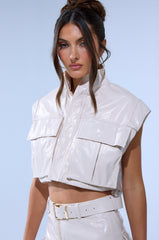 SHOW STOPPER FAUX LEATHER ZIP UP TOP