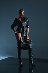 TALK TO ME BABY FAUX LEATHER BUTTON DOWN