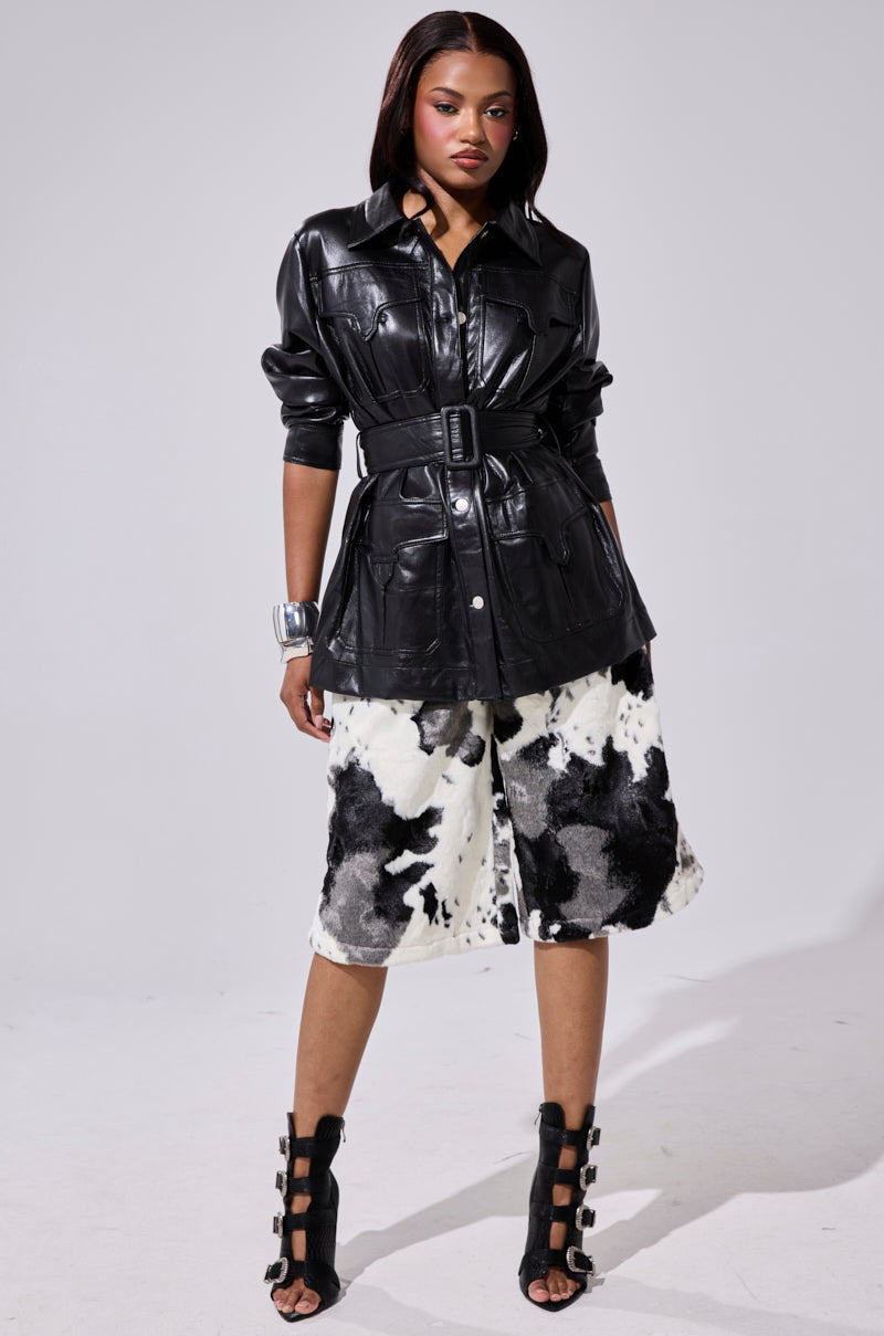 TALK TO ME BABY FAUX LEATHER BUTTON DOWN