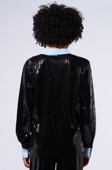 TRUE STORY SEQUIN BUTTON DOWN BLOUSE