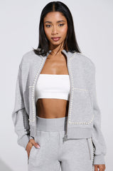PEARL GIRL ZIP UP SWEATSHIRT IN GREY