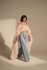SLOUCHY SQUARE NECK LONG SLEEVE BLOUSE TOP