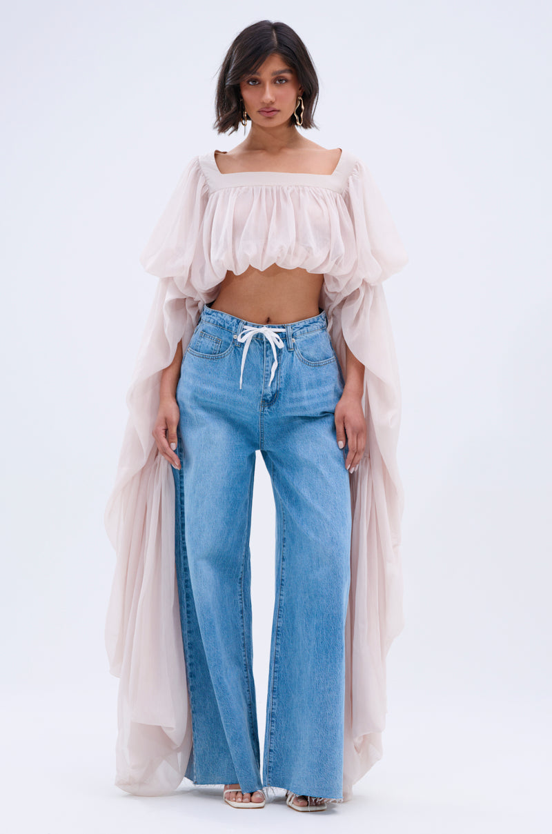SLOUCHY SQUARE NECK LONG SLEEVE BLOUSE TOP