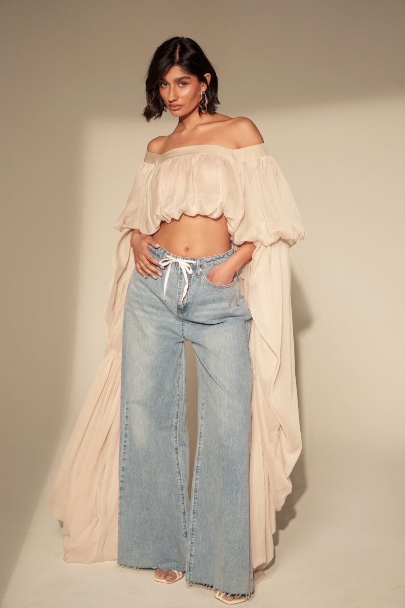 SLOUCHY SQUARE NECK LONG SLEEVE BLOUSE TOP
