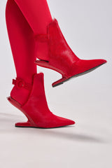 AZALEA WANG JOST RED PONY HAIR UPPER WEDGE PUMP