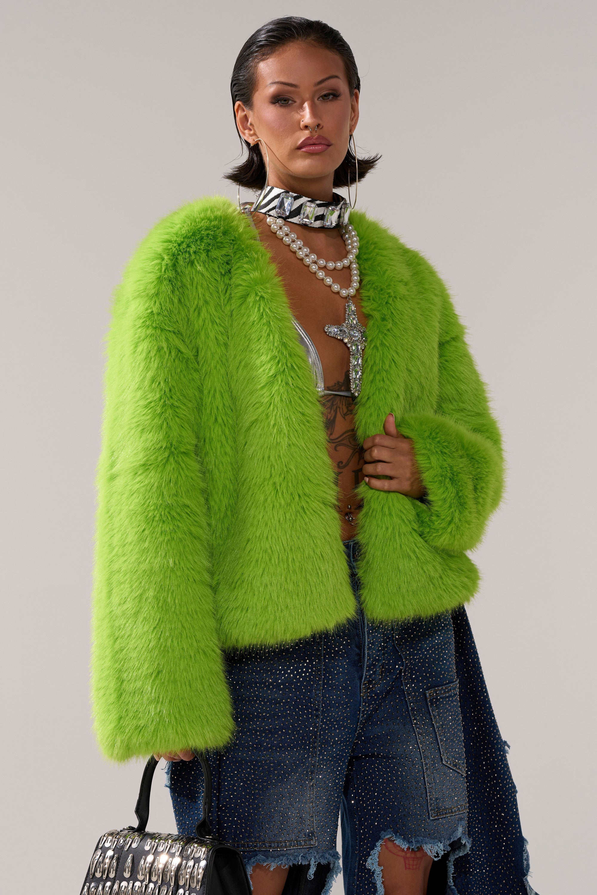 SLIME TIME FAUX FUR COAT IN LIME